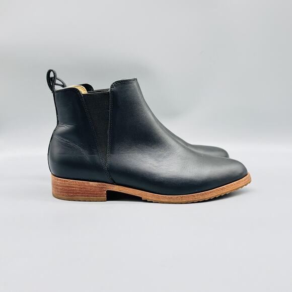 Nisolo Boots Women 7.5 Black Leather Chelsea Ankle Classic Dress Elastic Pull On - Picture 1 of 11